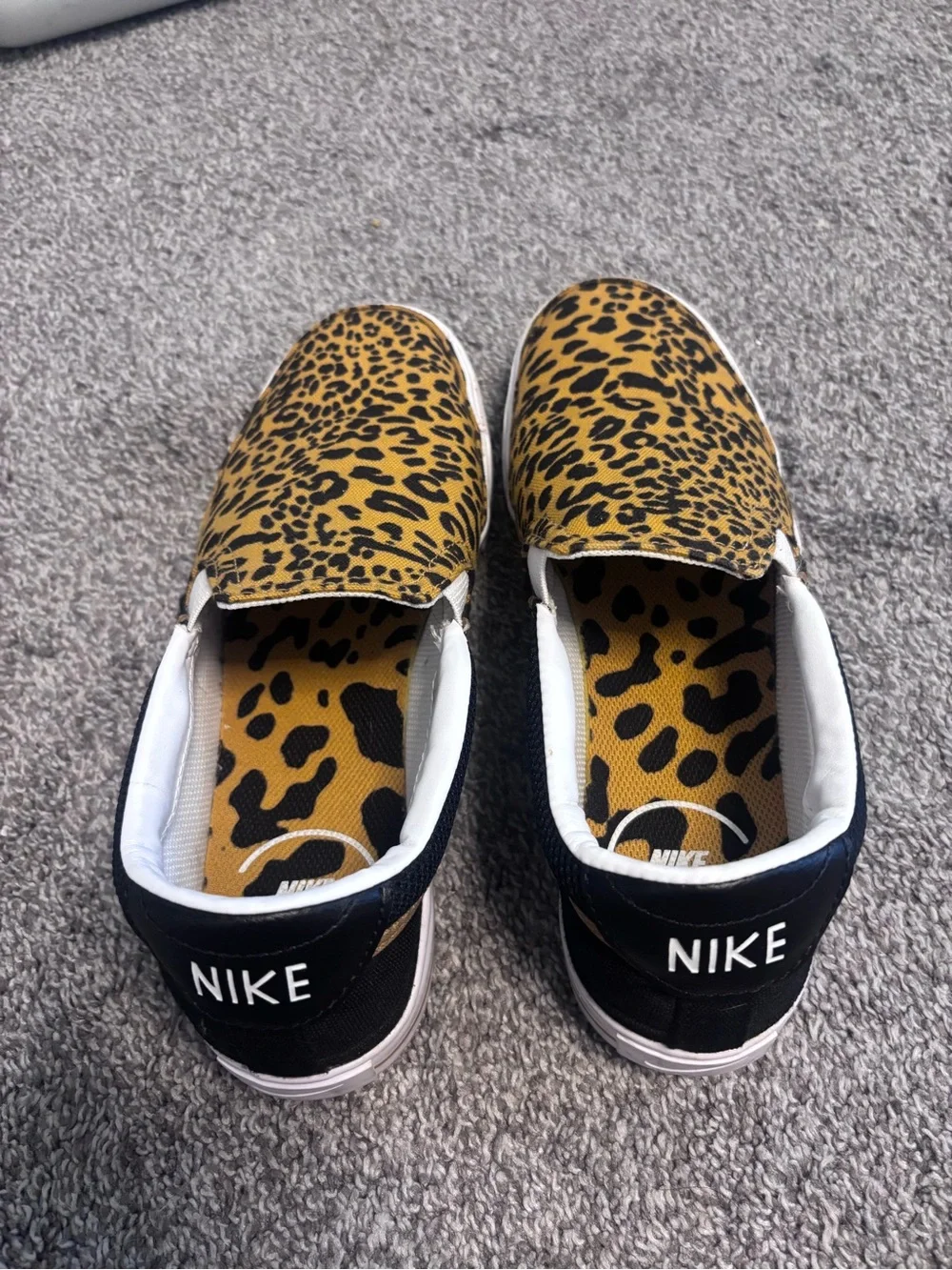 Nike Women's Slip-On Sneakers in Yellow Leopard Print and Black